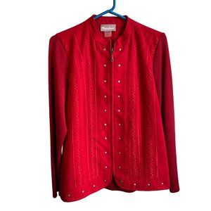 Vintage Tanjay Red‎ faux suede/knit zip up studded womens jacket sz M